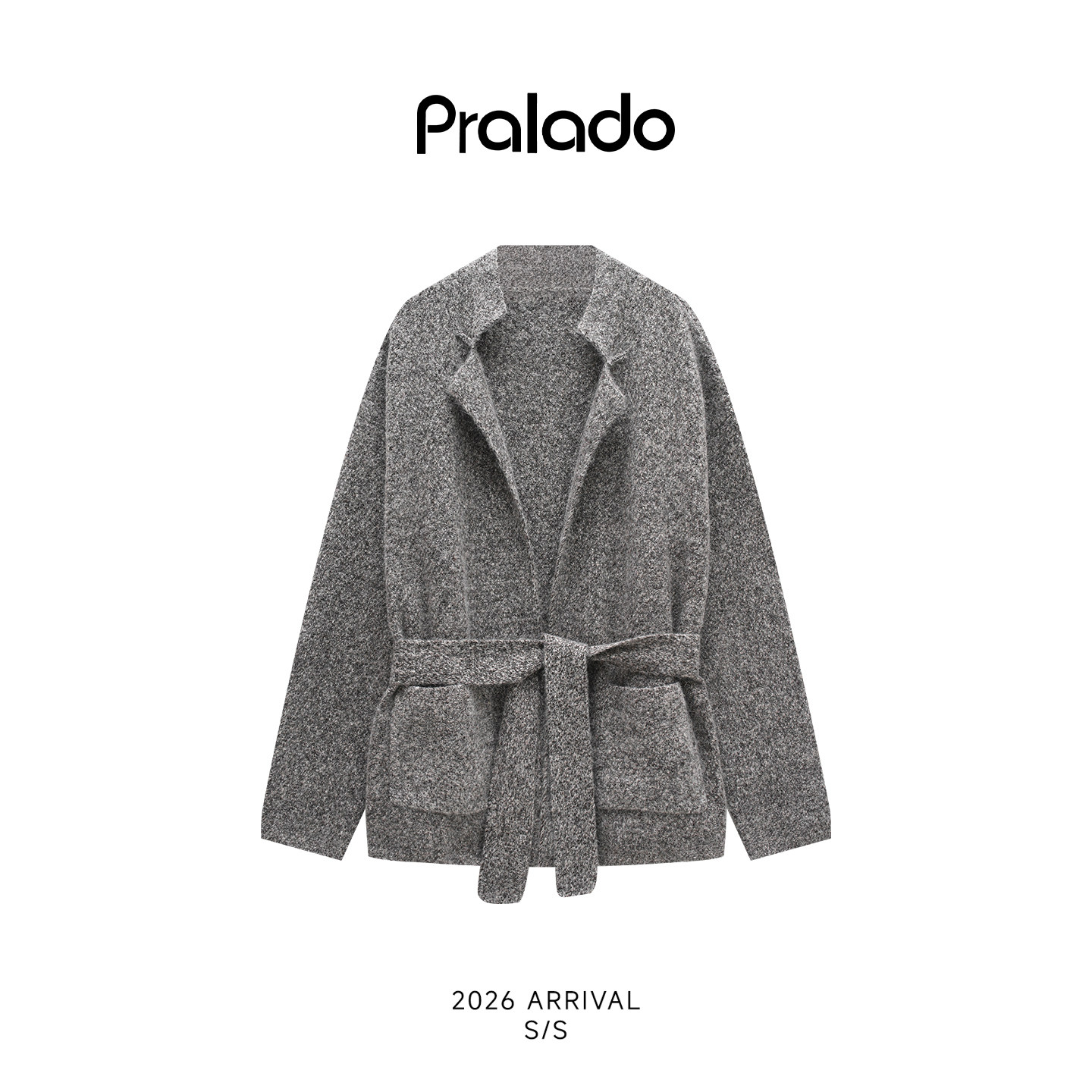 Pralado2026新款老钱风毛呢大衣女中长款系带收腰外套7503