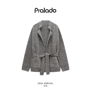 Pralado2026新款老钱风毛呢大衣女中长款系带收腰外套7503