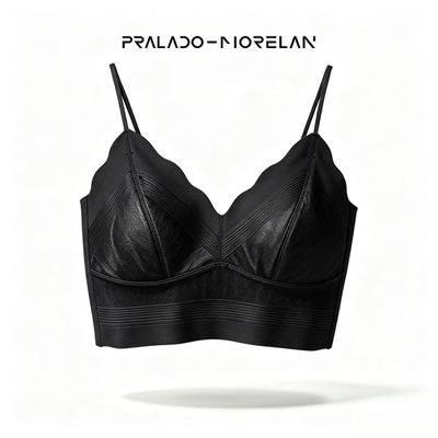 Pralado百搭黑色无钢圈蕾丝美背抹胸女修身显瘦短款美背08038