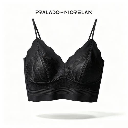 Pralado百搭黑色无钢圈蕾丝美背抹胸女修身显瘦短款美背08038