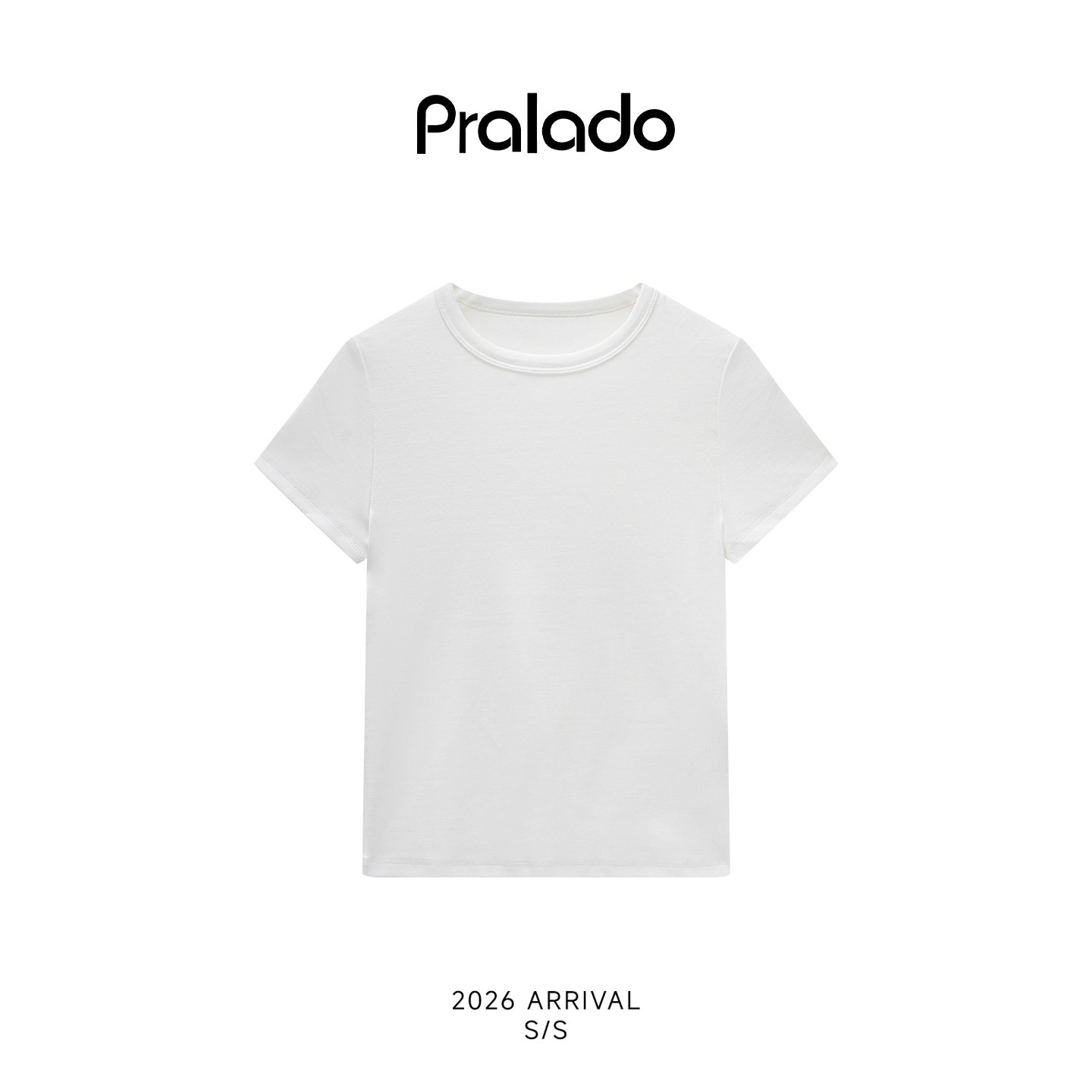 Pralado简约白色短袖T恤女圆领百搭舒适休闲上衣7357