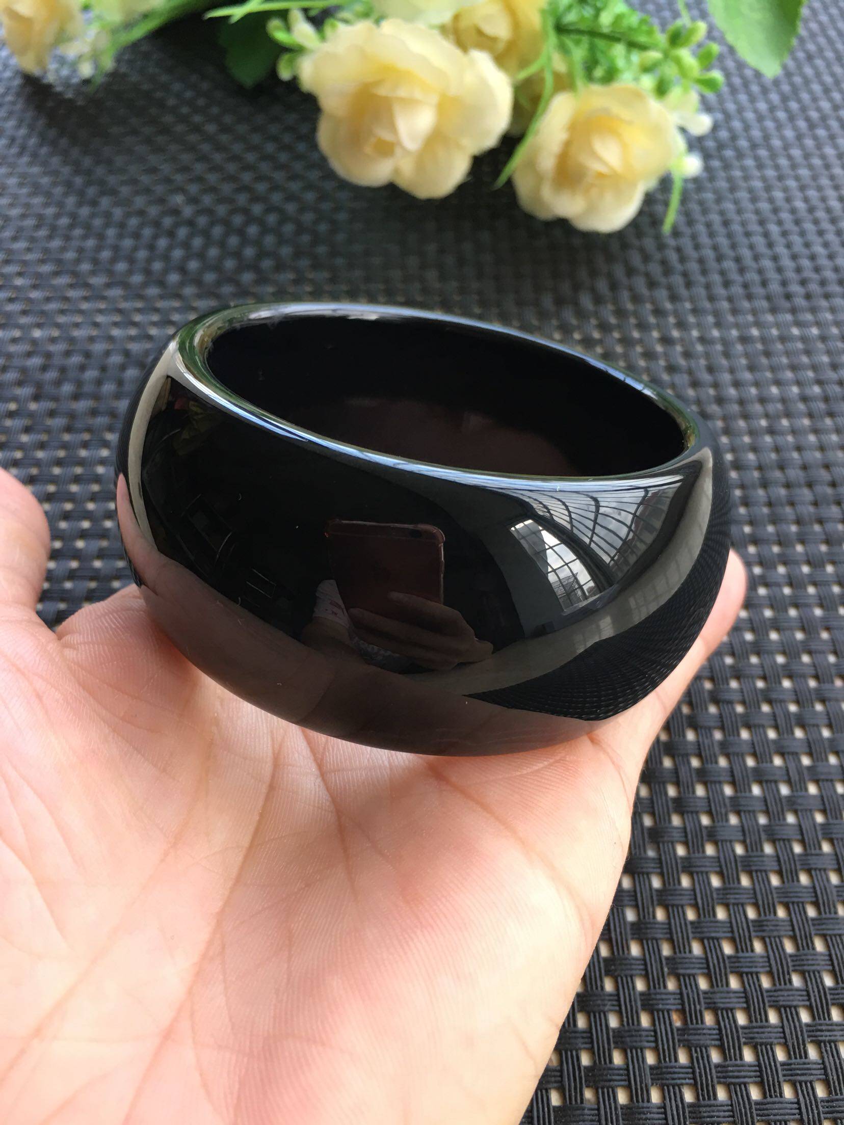 神秘水墨黑色超宽明星版黑玛瑙手镯时尚大方