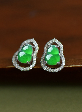 S925纯银耳钉空托女款四爪葫芦戒面4*65*76*8mmDIY松石玉石镶嵌托