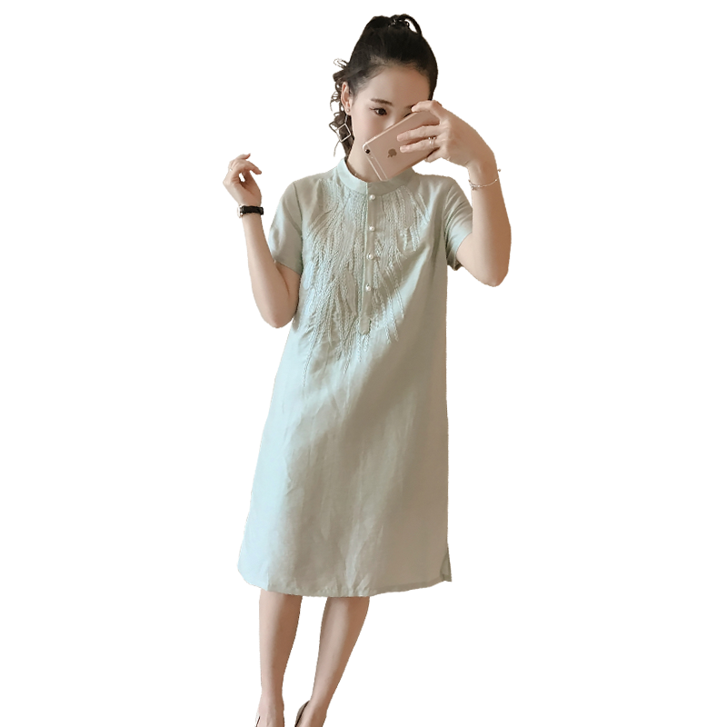 夏装绣花连衣裙女2021年新款春装气质女装棉麻套装春秋裙子茶服裙