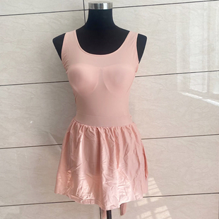 纯色裙式 上市 带胸垫新款 连体平角游泳衣锦纶泳装