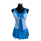 连体条纹可爱时尚 泳衣中学生连体问温泉平角游泳装 女生