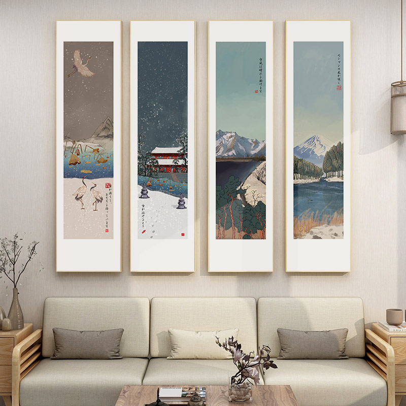 百特好新中式客厅装饰画日式四条屏茶室挂画日料店玄关过道墙壁画图片