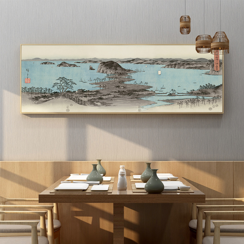 日式原木风格风景装饰画日系浮世绘餐厅挂画日本客厅居酒屋壁画图片