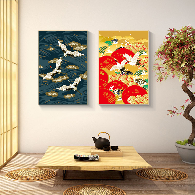 日式风格墙面装饰画日本茶室仙鹤挂画和风榻榻米酒屋日料店壁画图片