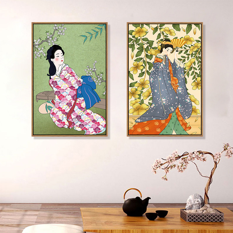 日式挂画日本浮世绘艺伎仕女图装饰画客厅榻榻米壁画日料寿司店画