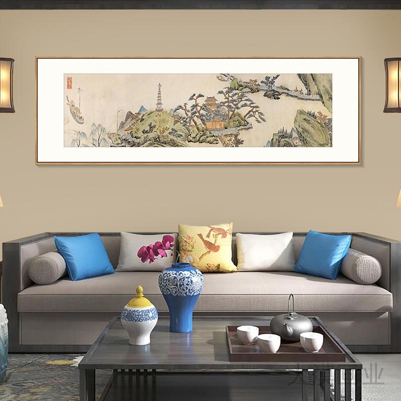 山水画客厅挂画风景国画新中式酒店会所民宿别墅装饰画茶室横壁画