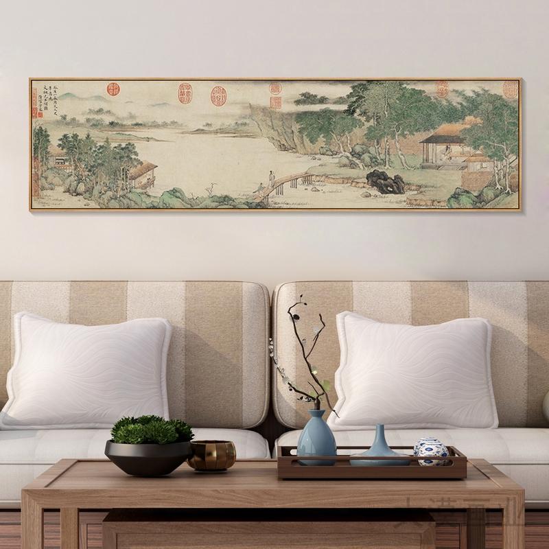 携琴访友图新中式茶室挂画客厅会所别墅装饰画风景国画清明上河图