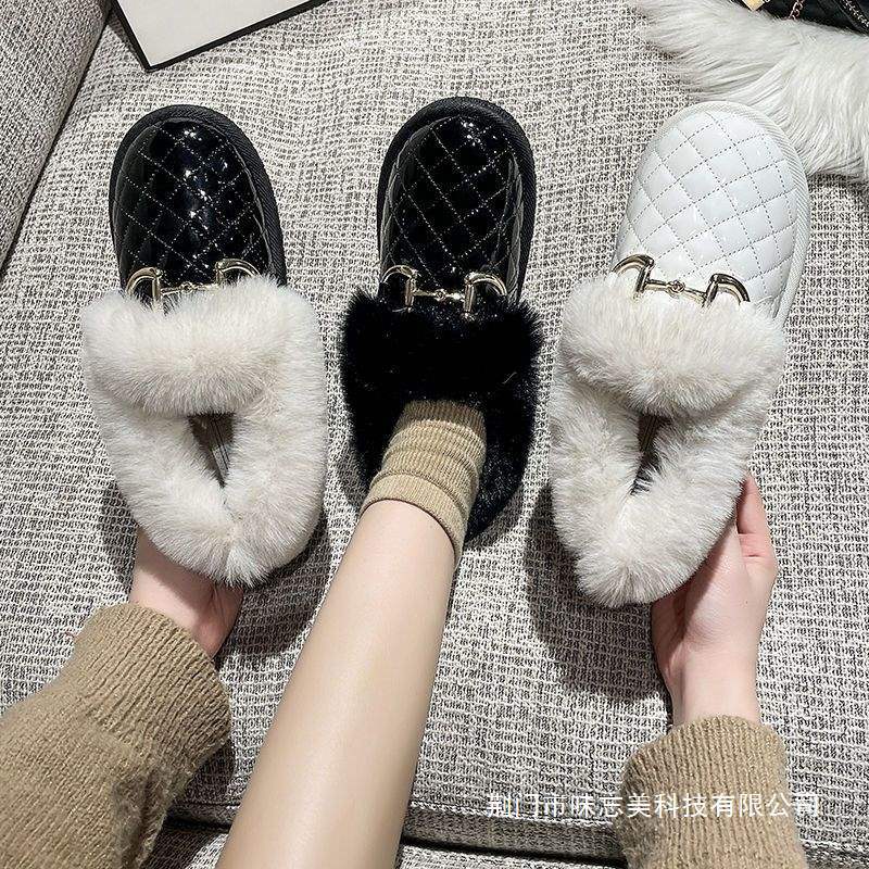 加绒四季雪地靴毛毛鞋四季棉拖鞋冬天鞋子老北京布鞋女后跟雪地棉