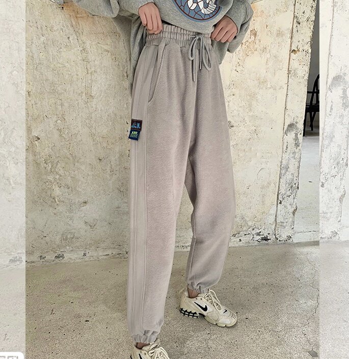 张大家纯棉磨毛女士卫裤欧美街头风嘻哈束脚裤洋气宽松休闲慢跑裤