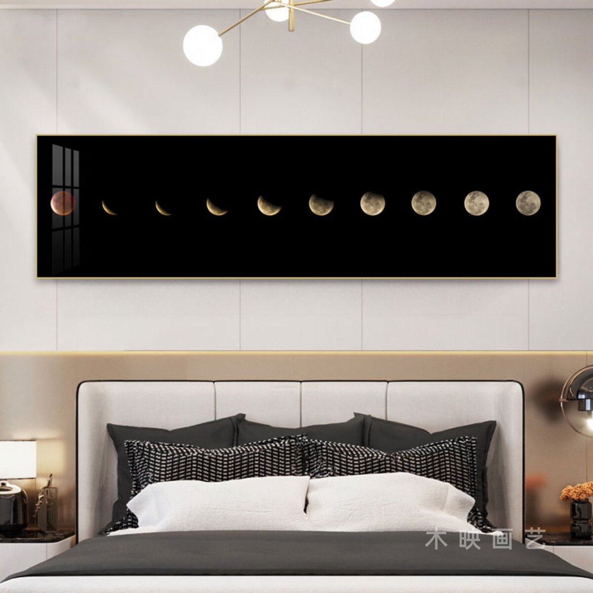 宇宙星球装饰画男孩卧室床头背景墙太空月球月亮月食月相变化挂画