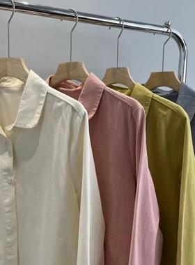 春秋新款磨毛加厚衬衫女纯棉设计感圆领长袖棉麻衬衣职业时尚上衣