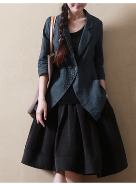 棉麻西装女2025春秋新款小众设计感西服外套七分袖文艺范休闲上衣