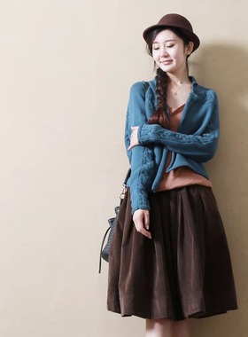 秋季灯芯绒中长款半身裙休闲松紧腰百搭显瘦宽松文艺范复古百褶裙