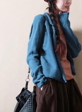 春秋新款文艺范复古针织开衫宽松显瘦百搭麻花外套女保暖毛线衣潮