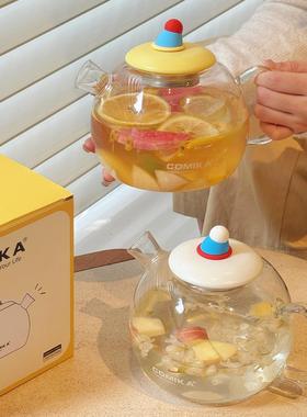 COMIKA玻璃茶壶可爱帽子壶养生大容量煮花茶水分离全玻璃耐高低温