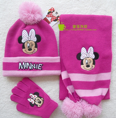 米妮米奇帽子围巾手套儿童毛线帽