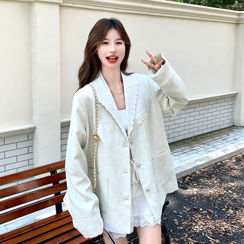 【大货】2026春款蕾丝拼接温柔风西装外套A646-P150控248，女装西装，浙宝228