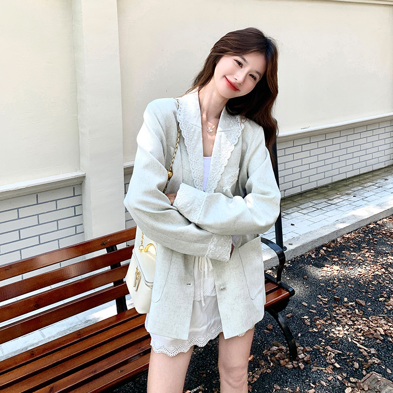 【大货】2026春款蕾丝拼接温柔风西装外套A646-P150控248，女装西装，浙宝228
