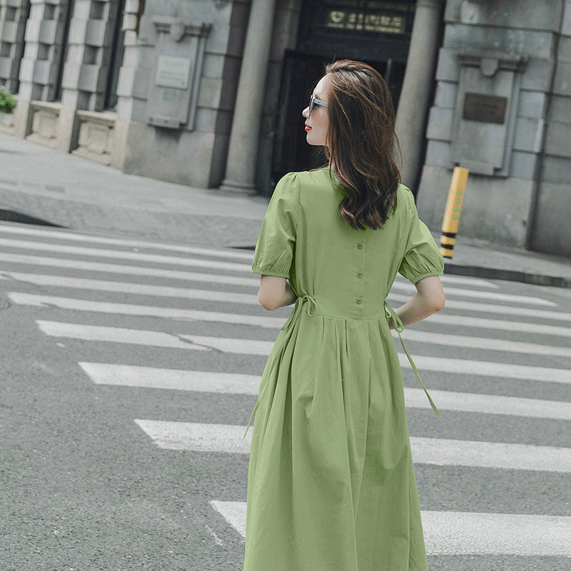 蓝色赫本连衣裙女春夏女装2024新款夏装温柔收腰气质高端棉麻裙子,女装连衣裙,浙宝228
