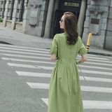 蓝色赫本连衣裙女春夏女装2024新款夏装温柔收腰气质高端棉麻裙子，女装连衣裙，浙宝228