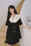 小香风黑白格子娃娃领连衣裙女夏2025新款超好看宽松直筒高质感裙，女装连衣裙，浙宝228