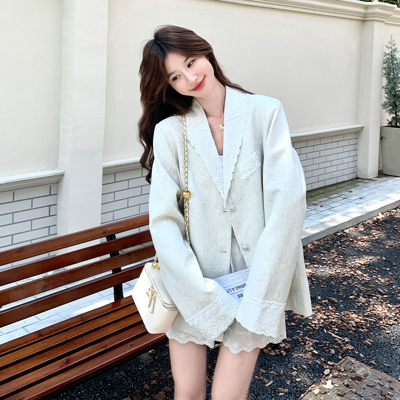 【大货】2026春款蕾丝拼接温柔风西装外套A646-P150控248，女装西装，浙宝228