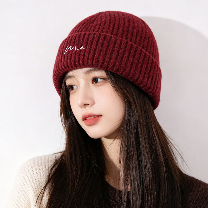 帽子女2026新款毛线帽保暖护耳显脸小针织帽时尚百搭刺绣包头帽潮