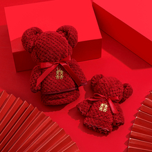 酒红色结婚毛巾婚宴宾客回礼实用伴娘伴手礼喜铺礼盒内搭小熊毛巾