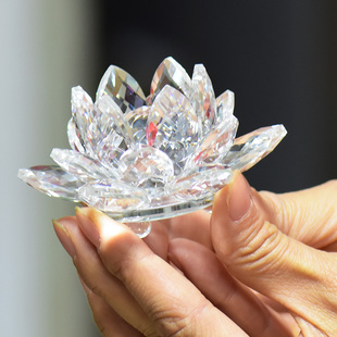 水晶莲花摆件中式客厅书房装饰摆件珠宝柜台用品 家居礼品工艺品
