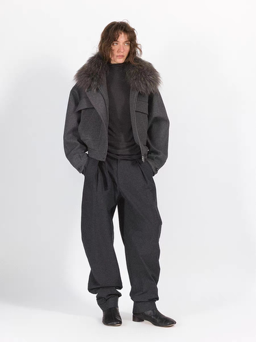 THE SHY STREET 花灰肌理挺括飞行夹克 厚实零度抗风W13