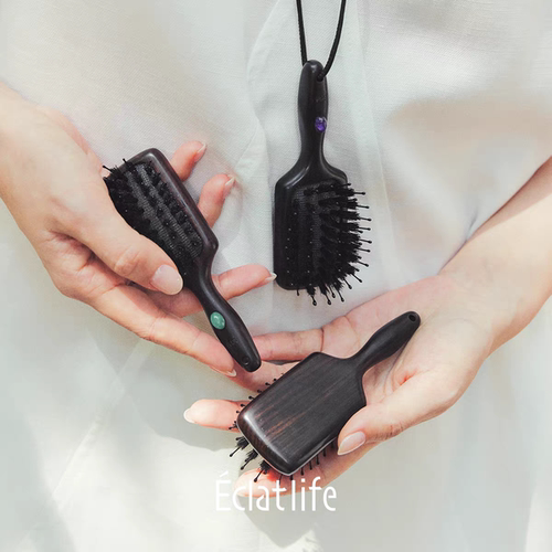 Éclatlife mini紫光檀木猪鬃毛气垫梳旅行携带按摩梳eclatlife