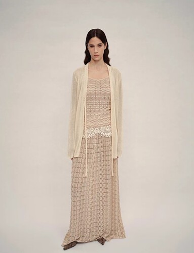 SWAYING KNIT 26SS 折纹吊带背心搭配腰封折纹长半裙