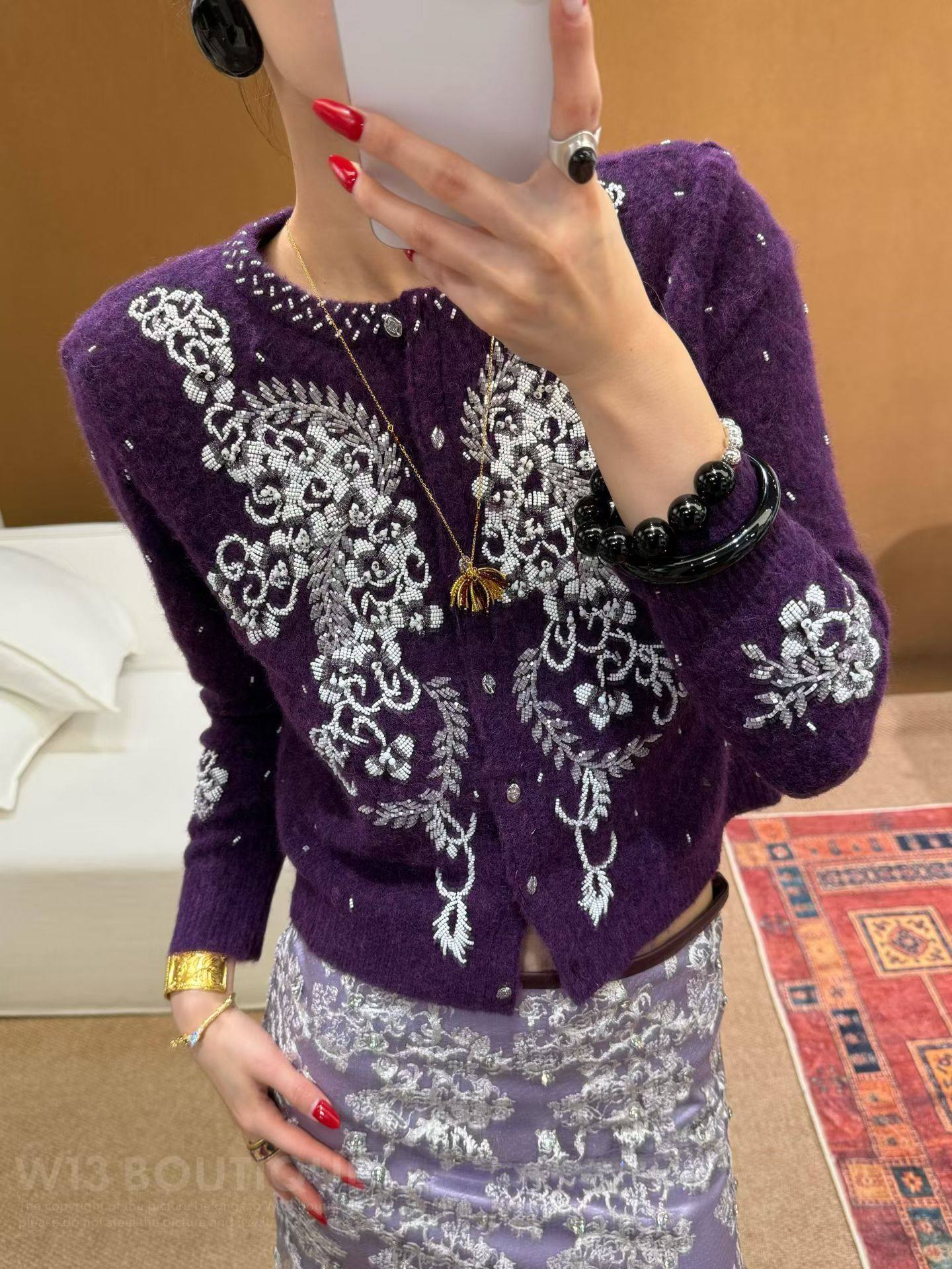 JACQUES WEI 26春夏系列 花卉珠绣羊毛休闲开衫 W13,女装/女士精品,毛针织衫,淘宝优惠券,粉丝福利购,淘宝优惠卷