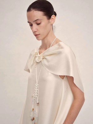 SWAYING KNIT 26SS 桑蚕丝V领云肩连身长裙春夏新品设计师长裙女