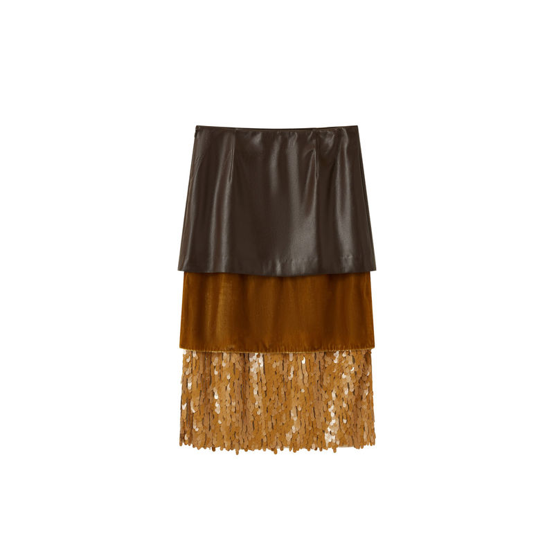 ICEDUST 亮片拼接半身裙女25FW秋冬季复古设计感直筒长款裙子 W13