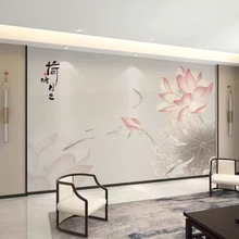 中式素雅荷花禅意墙纸客厅沙发电视背景墙布餐厅卧室床头壁纸壁画