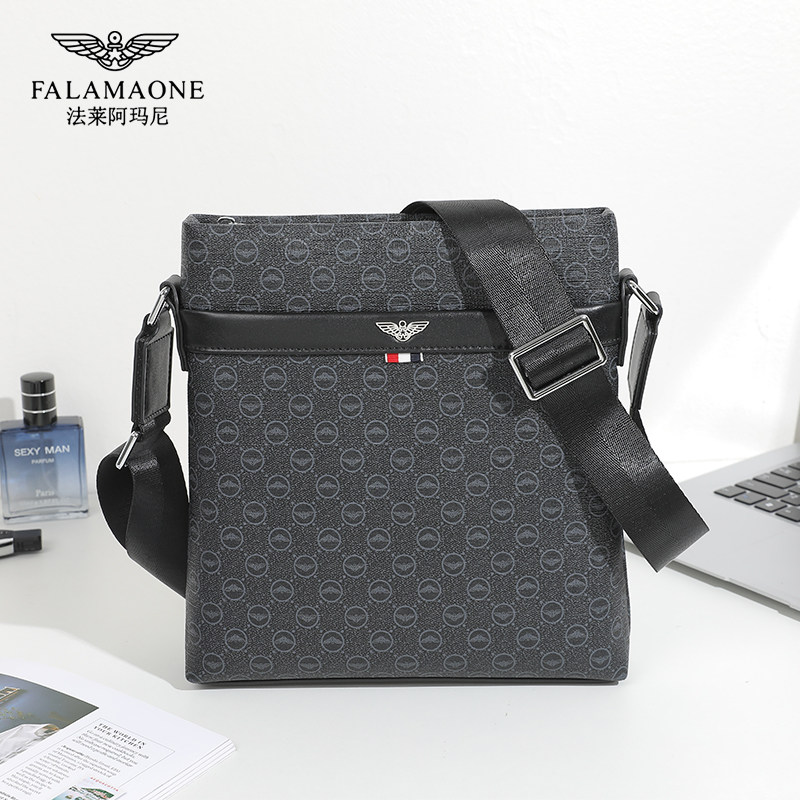 法莱阿玛尼单肩包男士斜挎包背包大容量休闲竖款小包商务挎包男款