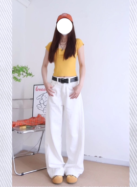 野原白2025夏百搭立体裁剪撞色线弯刀裤牛仔裤女宽松设计感香蕉裤