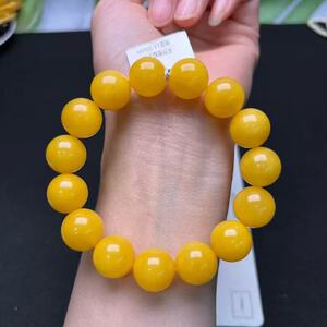 天然蜜蜡手串女款鸡油黄色琥珀文玩盘串老蜡手链男士单圈串珠配饰
