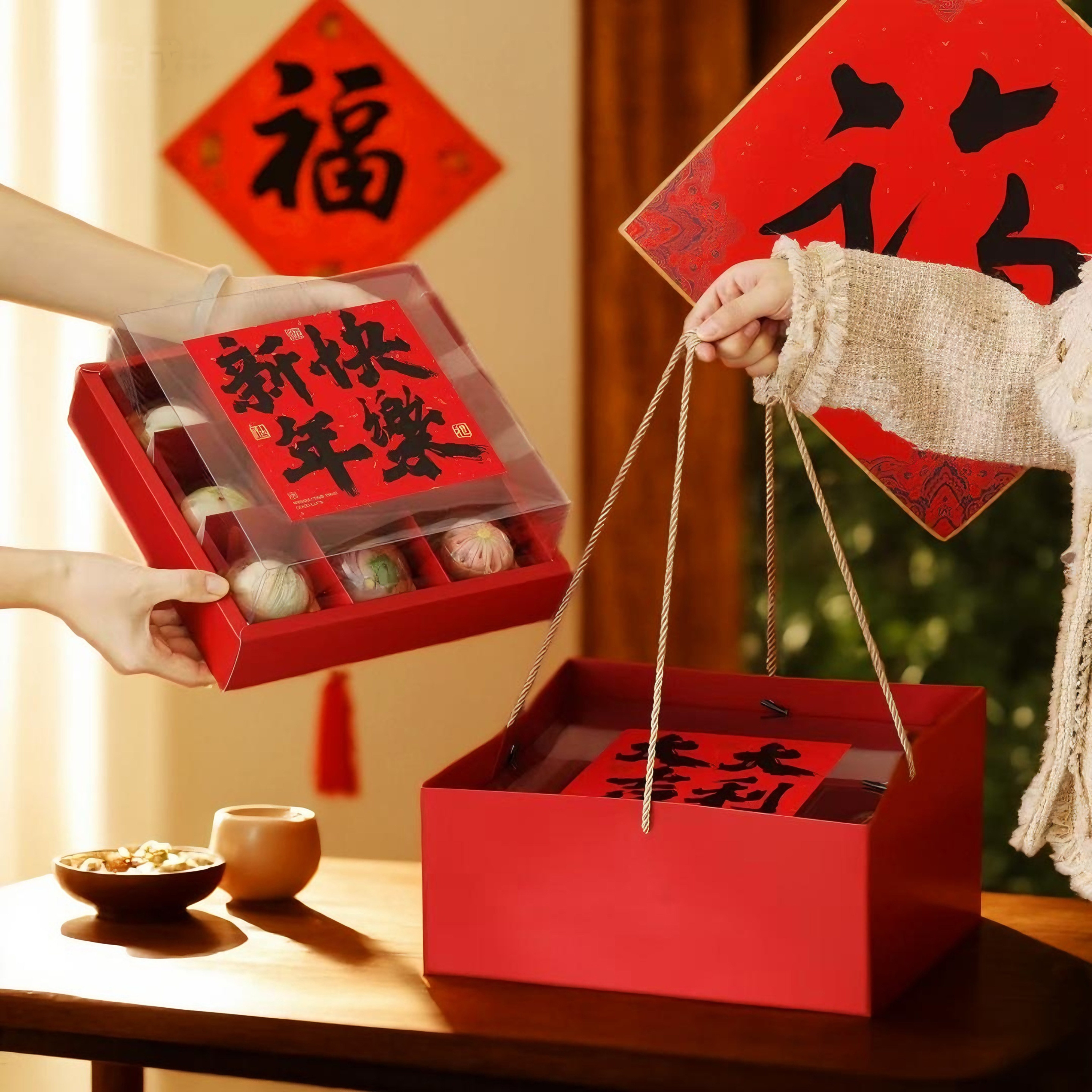 2026新年礼品包装盒中式糕点花酥蛋黄酥九宫格春节年货礼盒空盒子