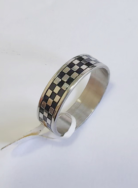 清仓处理  6mm宽 黑白间隔纹 不锈钢 戒指