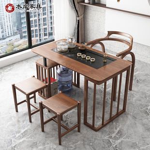 茶台实木茶桌现代简约办公室功夫泡茶桌新中式 家用阳台茶桌椅组合