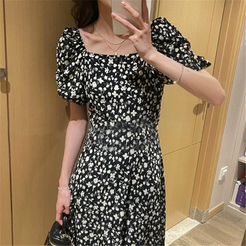 Летнее платье, корсет, длинная юбка, квадратный вырез, в цветочек, французский стиль, коллекция 2022, премиум класс