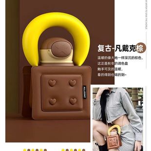 女生吸管杯 包包保温杯斜挎华夫饼杯400ml保冷便携水壶高颜值个性