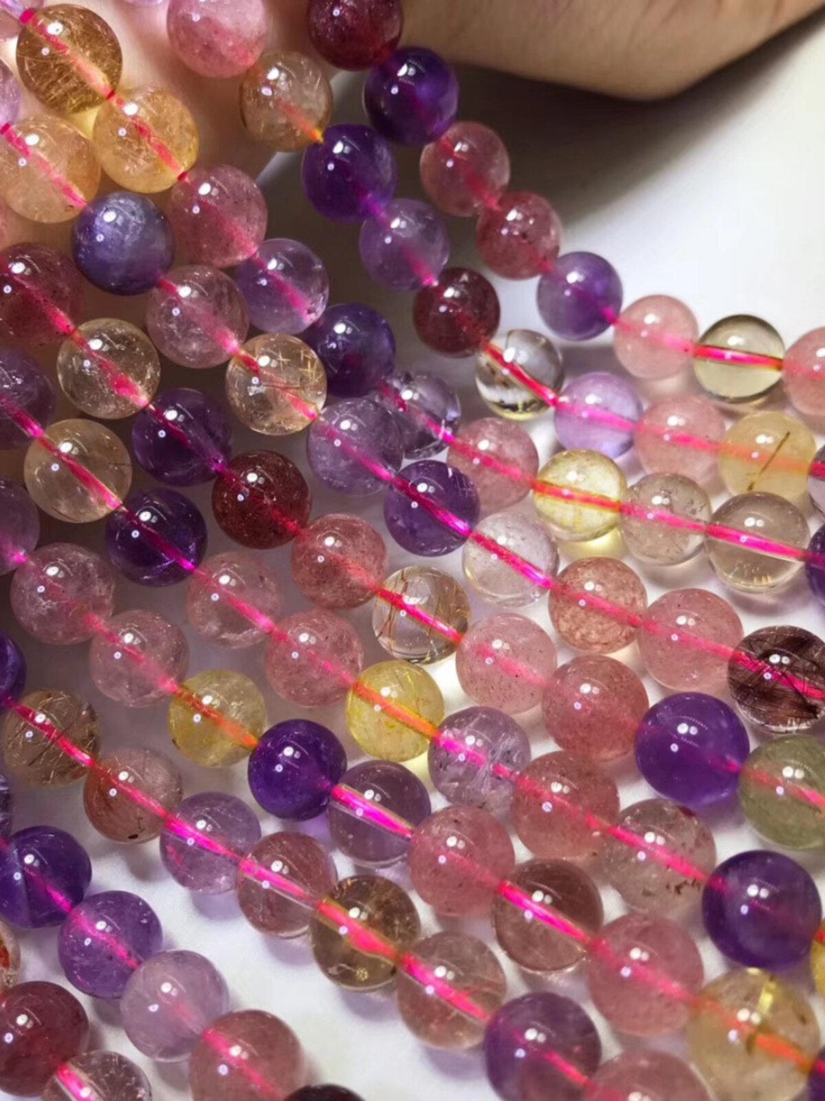 NATURAL A-GRADE SUPER SEVEN PURPLE HAIR CRYSTAL CRYSTAL LOOSE BEADS ROUND BEADS SEMI-FINISHED DIY JEWELRY ACCESSORIES